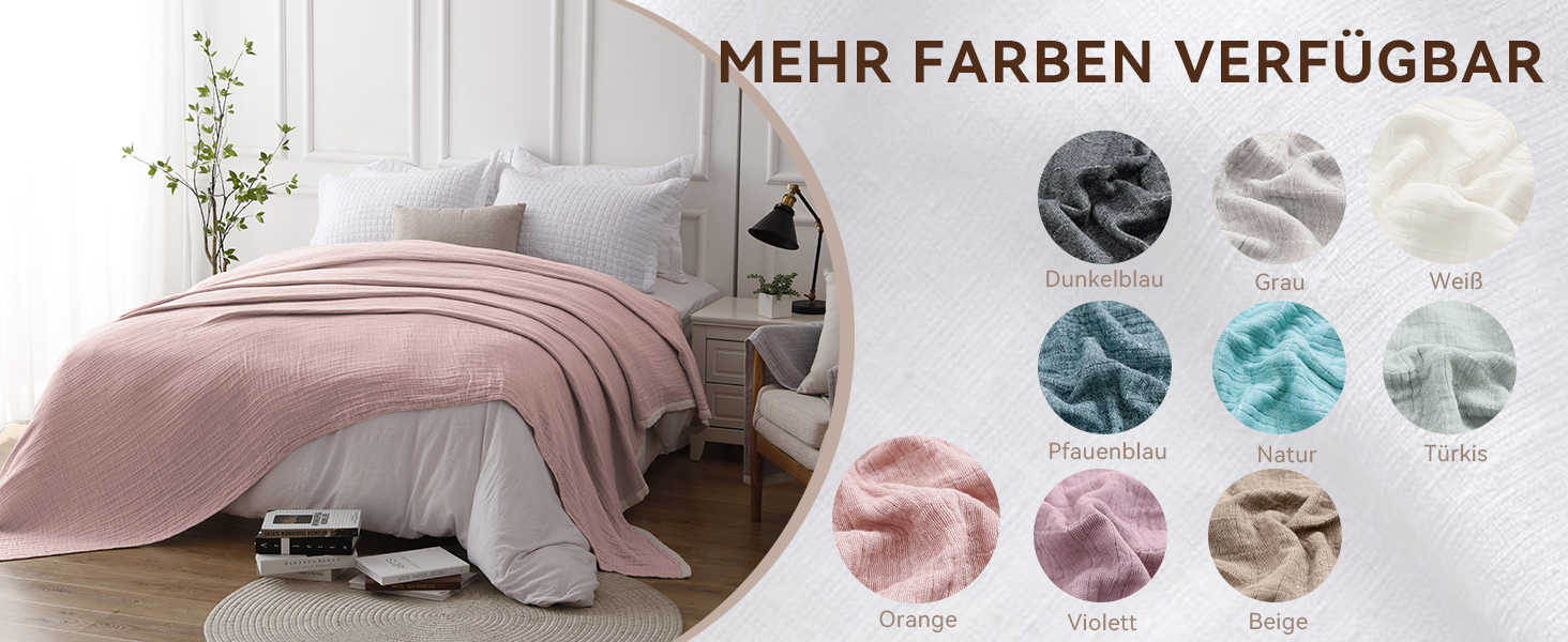 М'яка ковдра Softexly з бавовни 100%, 4-шарова муслінова ковдра, плед для ліжка, дивана, інтер'єру. Плед Softexly 130x150 см (білий, оранжевий, 150x200 см)