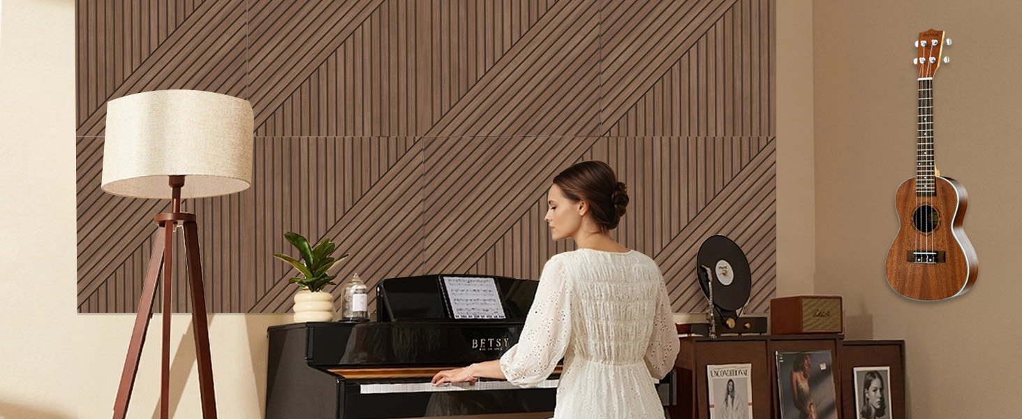 Акустичні панелі JBER (6 шт), самоклеючі звукопоглинаючі стінові панелі для офісу, студії та дому, 180 x 120 см, колір тик