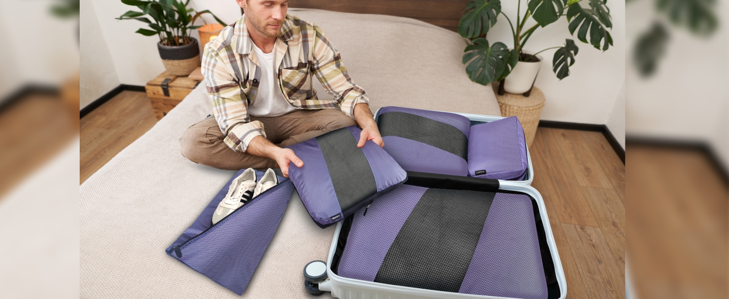 Органайзери для валізи компресійні, набір 6 шт. (Ельфенбайн, фіолетові) - Куби для пакування, компресійні пакети для подорожей