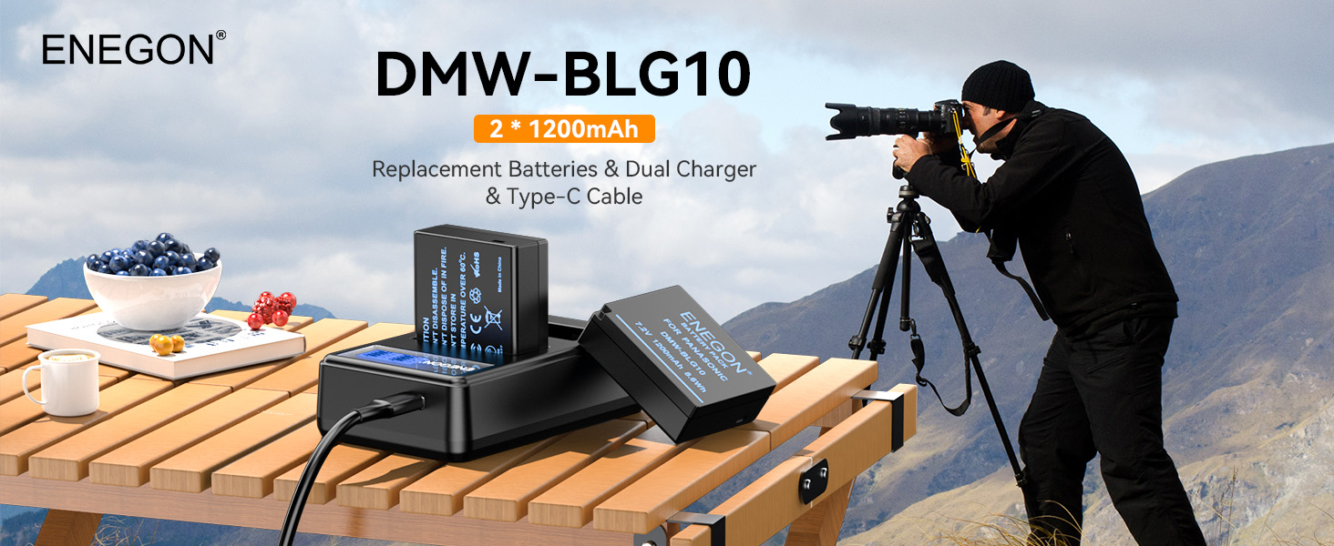 Акумулятор ENEGON DMW-BLE9/DMW-BLG10 для Panasonic Lumix (2 шт.) + USB-C зарядний пристрій з LCD дисплеєм