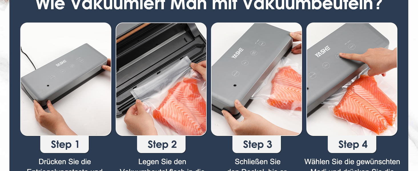 Вакуумний пакувальник YASHE з сухим та вологим режимом, 5-в-1, зварювальна штанга 30 см, для су-від та консервації м'яса, риби, фруктів та овочів