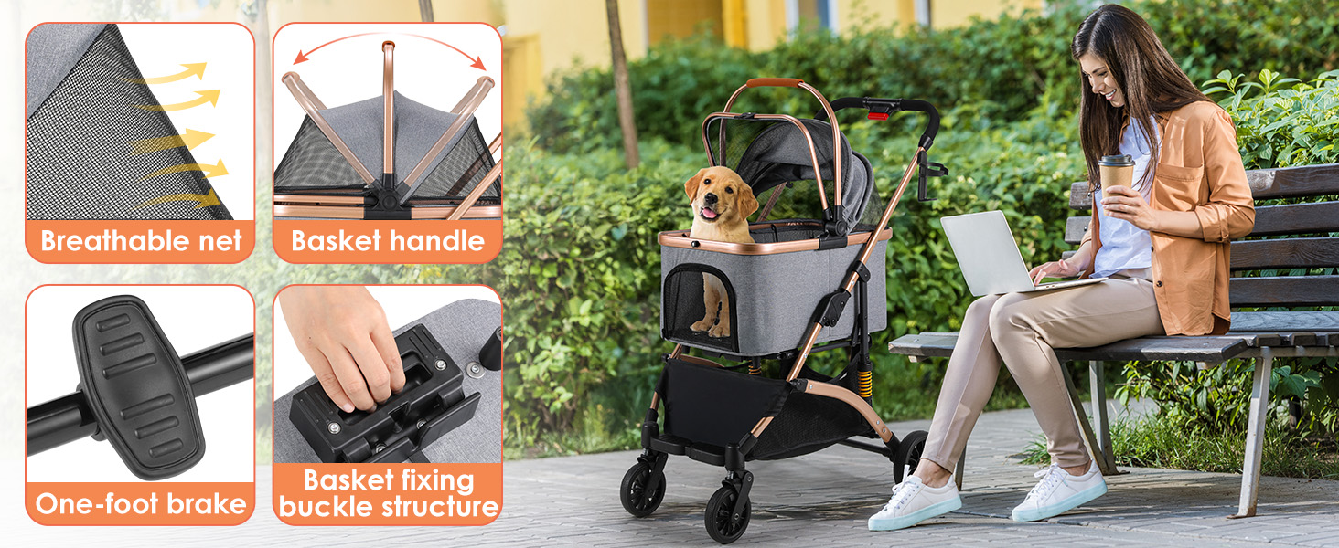 Візок для собак Mamizо 3 в 1: візок, переноска, сумка, до 20 кг, сірий