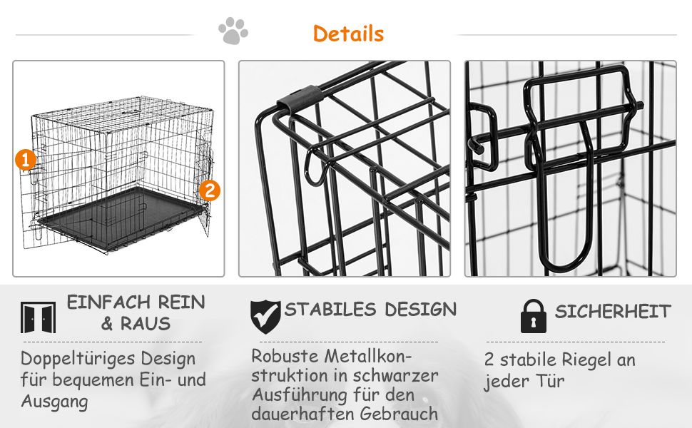 Клітка для собак PawHut з замком, подушкою та столиком, 80x56x63 см (чорний)