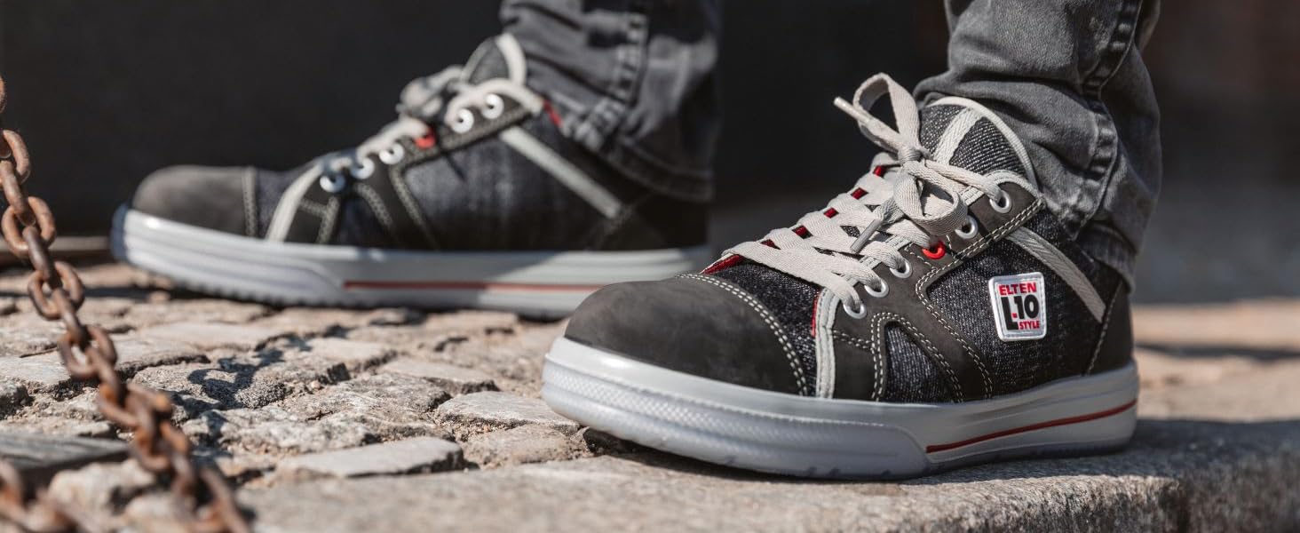 Робочі черевики ELTEN VINTAGE Mid ESD S3 для чоловіків, шкіряні, з металевим носком, легкі, спортивного стилю, сірого кольору, розмір 46 EU