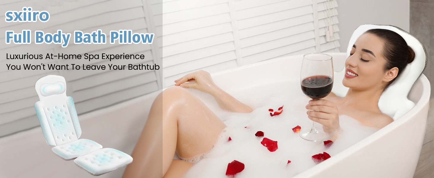 Подушка для ванни повного тіла, товста подушка для ванни з мішком для білизни, розкішна подушка для підтримки голови, шиї та плечей, для релаксації та спа (біла, 129,5 x 40,6 см)