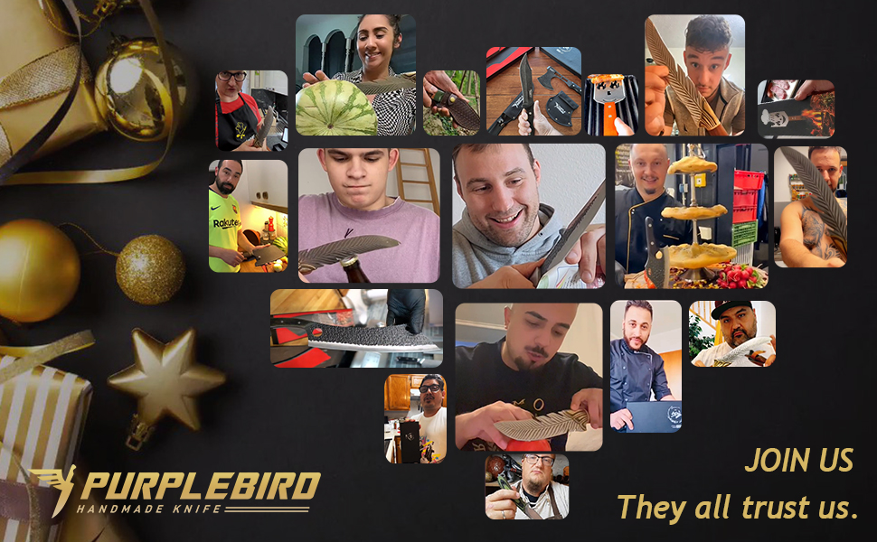 PURPLEBIRD гострий обвалювальний ніж з дерев'яною ручкою, японський кухонний ніж у шкіряній кобурі для кухні та аутдору
