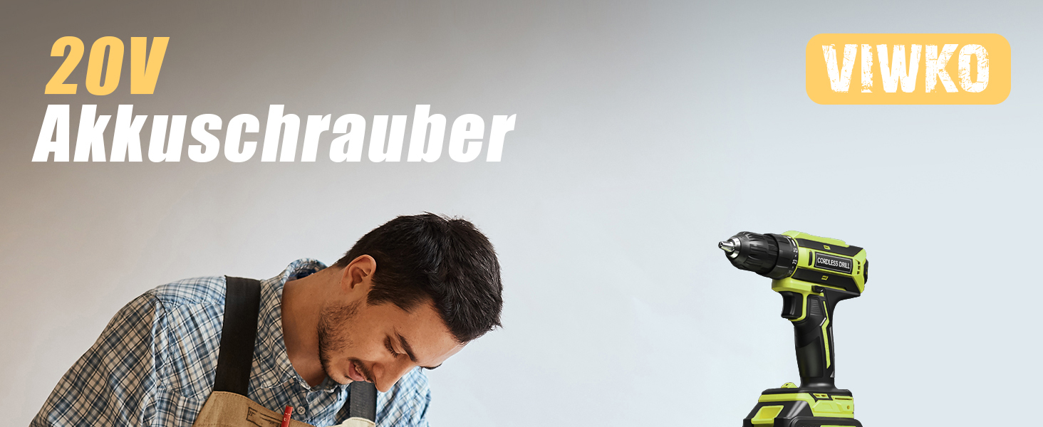 Акумуляторний шуруповерт/дрель 20V, 56 шт. в наборі, 42Nm, LED-підсвітка, сірий колір, для ремонту та DIY-проєктів