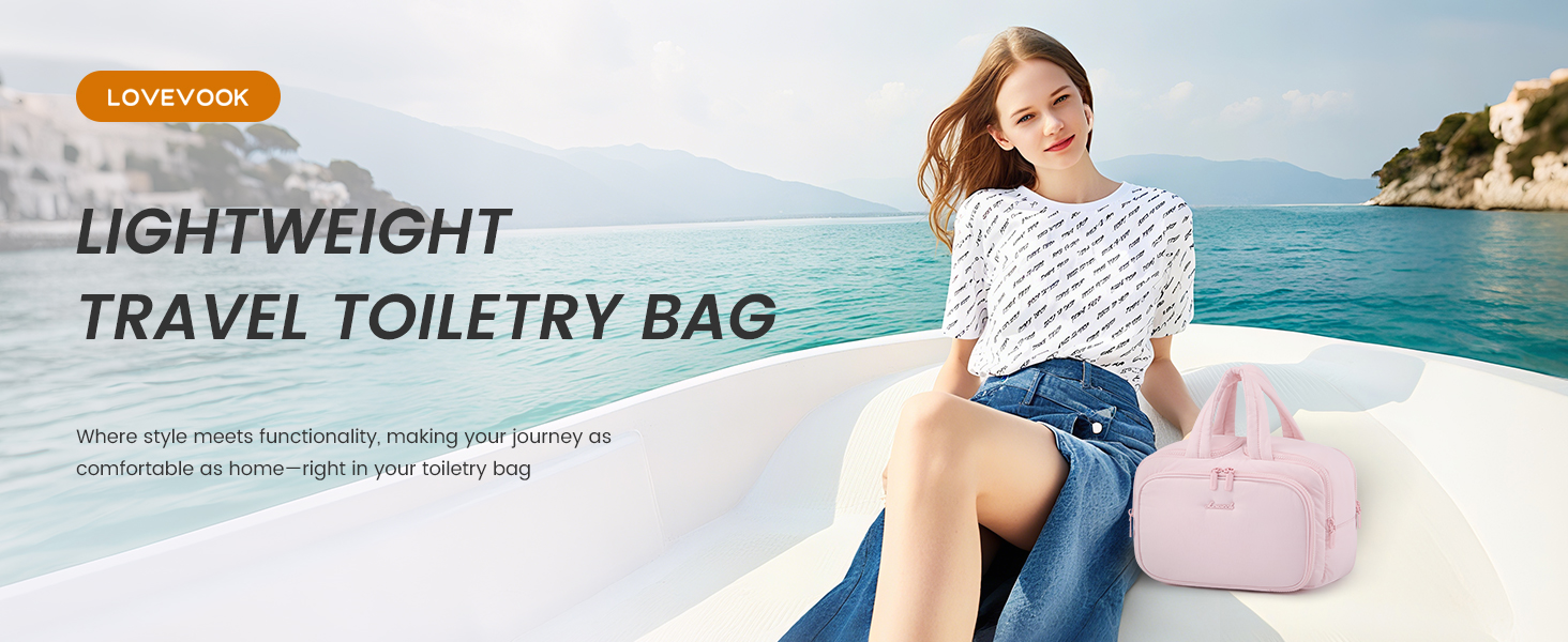LOVEVOOK Косметичка для жінок велика, легка, для подорожей, з відділенням для мокрого, водонепроникна, з ручкою, блакитна