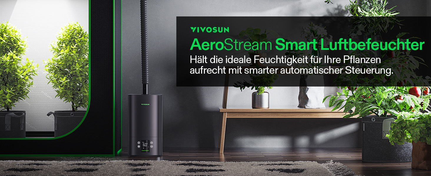 Зволожувач повітря VIVOSUN для рослин 5л Smart, AeroStream H05, 24dB, 360° Cool Mist, 50H, Top-Fill, Ультразвуковий, для гроу-тенту/гроубокса