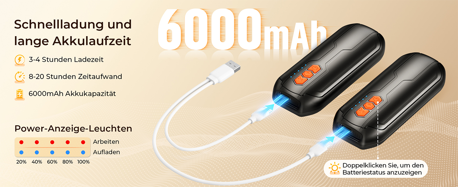 Електричні грілки для рук VIWAVE (2 шт) з LED, USB-зарядка, 5 температурних режимів, для кемпінгу, подарунок для жінок та чоловіків