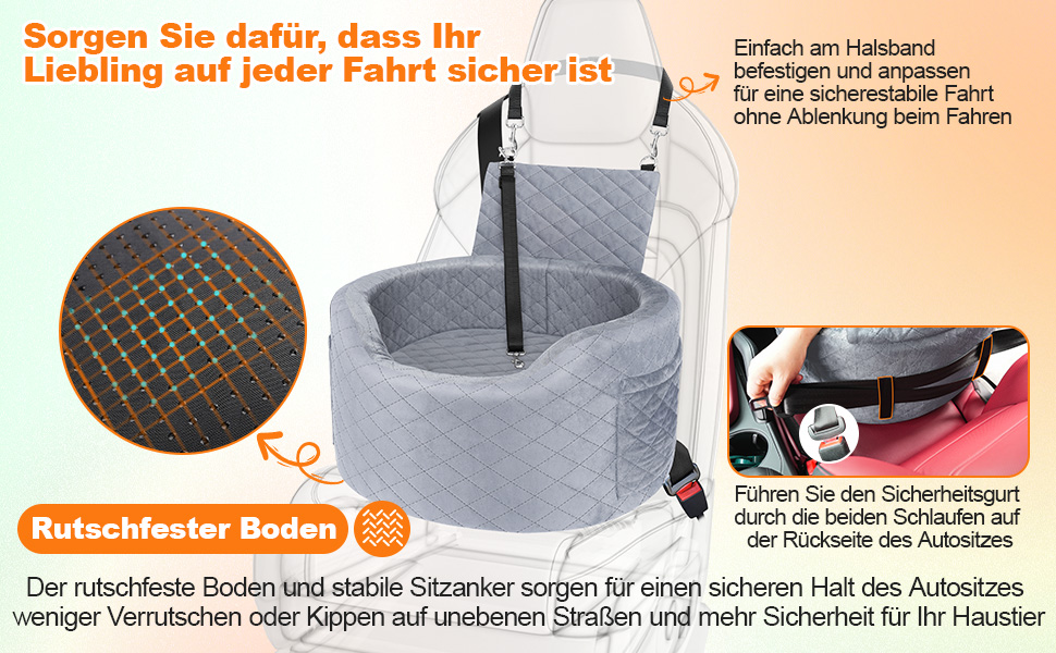 Автокрісло для собак - чорне автокрісло-бустер для маленьких собак з 28D Memory Foam, неслизька та водонепроникна підкладка, переносна клітка з кишенями для зберігання та ковдрою, чорний (02-Сірий)
