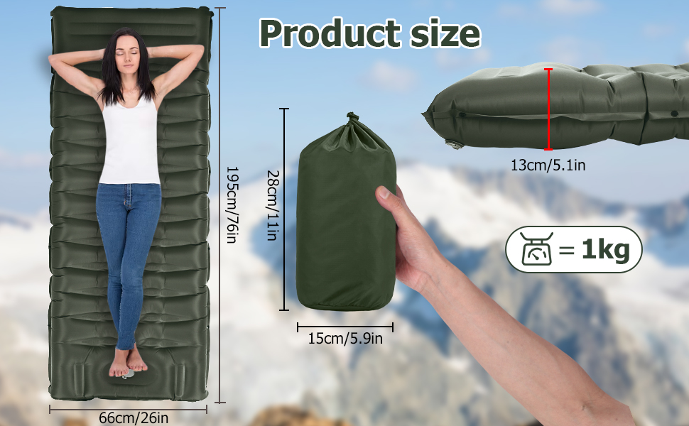 Tixexo Self-Inflating Camping Mat - Thick 13cm Air Mattress with Foot Pump & Spliceable Design for Outdoor Hiking & Camping