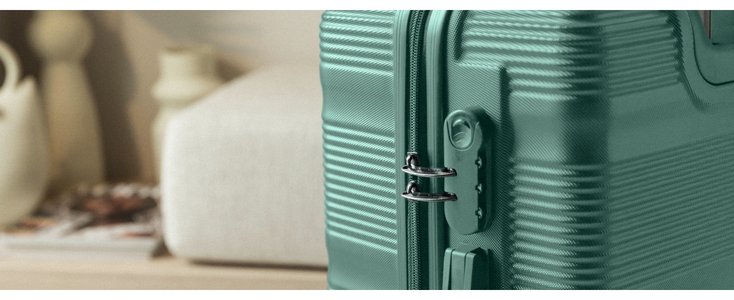 Набір валіз NUMADA Upfly T10 (3 шт.) з ABS: ручна валіза 55x40x20, середня валіза 66x44x26, косметичка. Зелений колір. Безпечний та міцний.