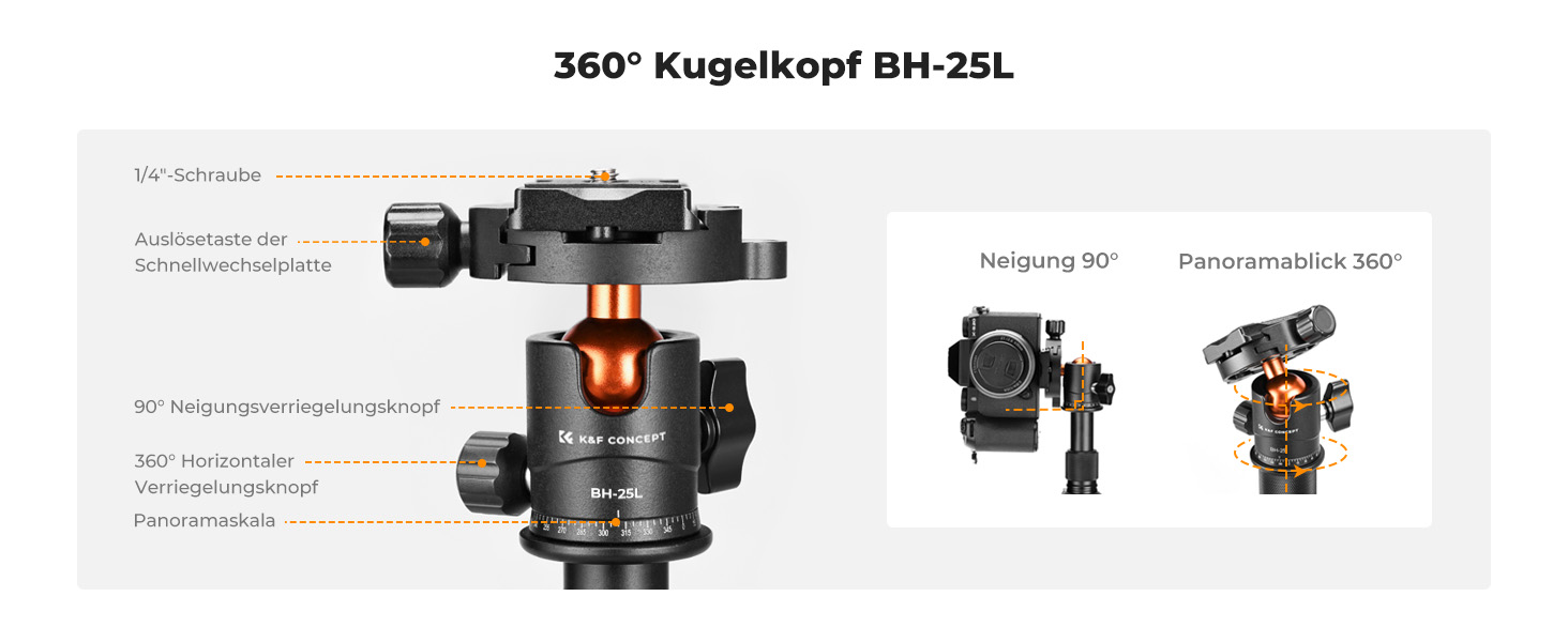 Міні штатив K&F Concept S225A1+BH-25: компактний штатив для камери з кульковою головкою 360°, 52 см, з тримачем для телефону, для Canon/Sony/Nikon/Fujifilm, до 6 кг