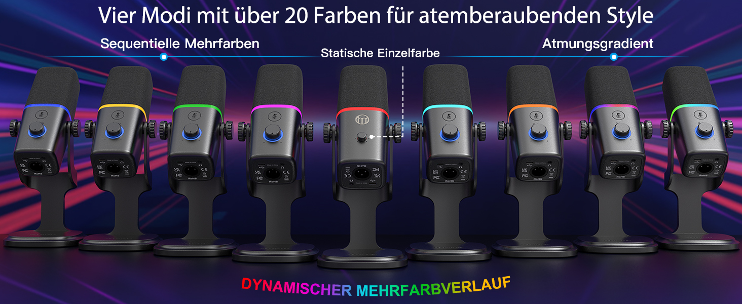 Динамічний мікрофон Haomuren XLR/USB з RGB-підсвіткою для геймінгу, подкастів та YouTube
