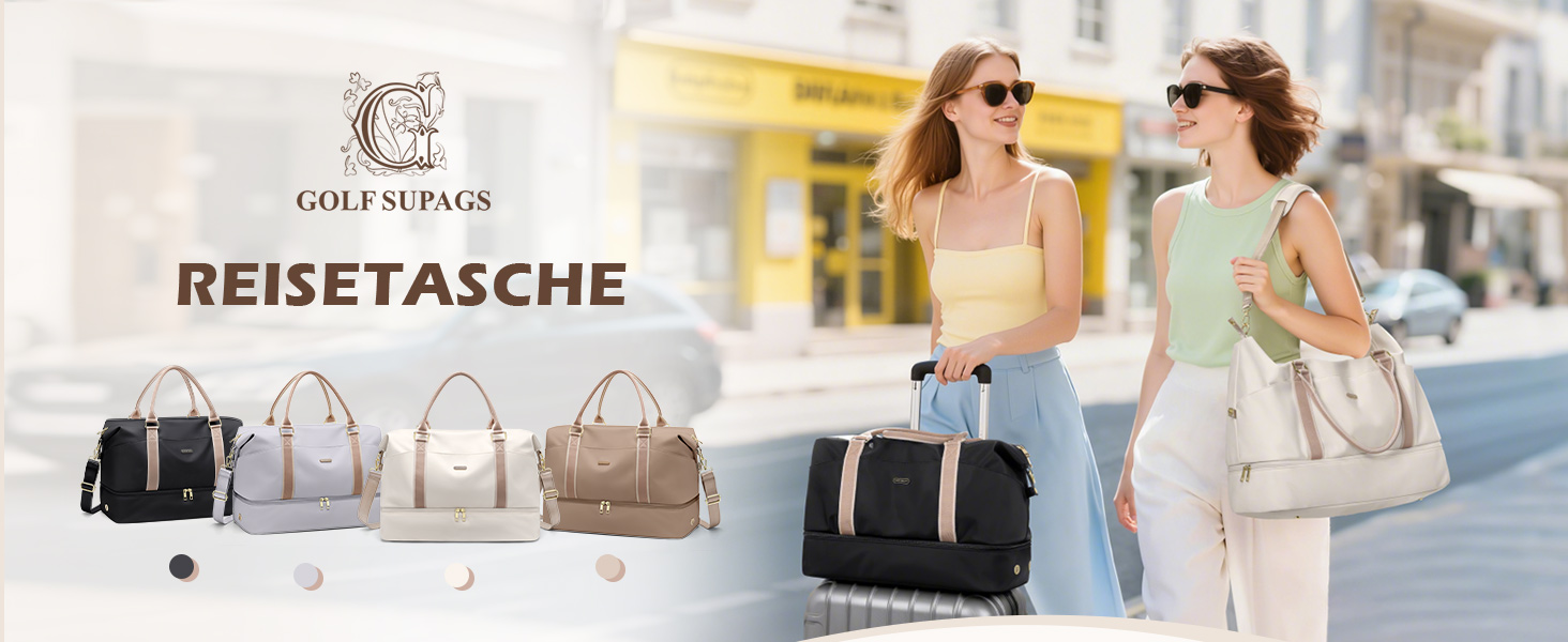 Велика дорожня сумка жіноча 46L Weekender з косметичкою, відділенням для взуття та мокрого одягу, для подорожей літаком (Кремовий)