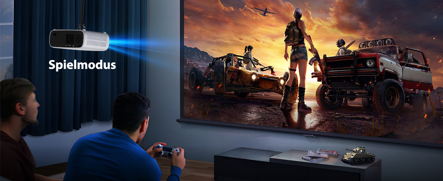 Розумний проєктор Beamer Full HD 1080P, 25000 люменів, Android 11, вбудовані додатки, 4D корекція трапеції, WiFi 6 & BT 5.2, проєктор для домашнього кіно 4K з поворотним підставою 120°, сумісний з iOS/Android/Laptops, чорний