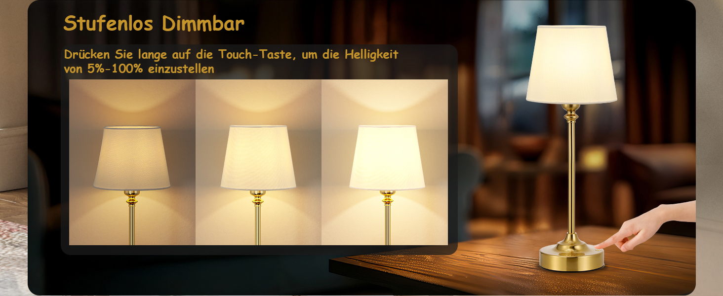 LED настільна лампа бездротова з торшером з льону, сенсорне керування, регулювання яскравості, USB-C, для спальні, вітальні, мідна, 40 см