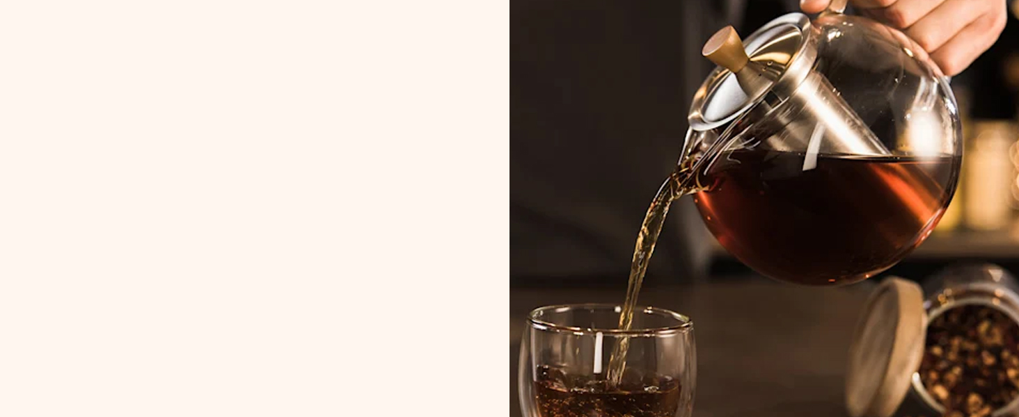 Чайник зі скла GLASWERK 1,3L з нержавіючої сталі та дерев'яною ручкою, з ситечко