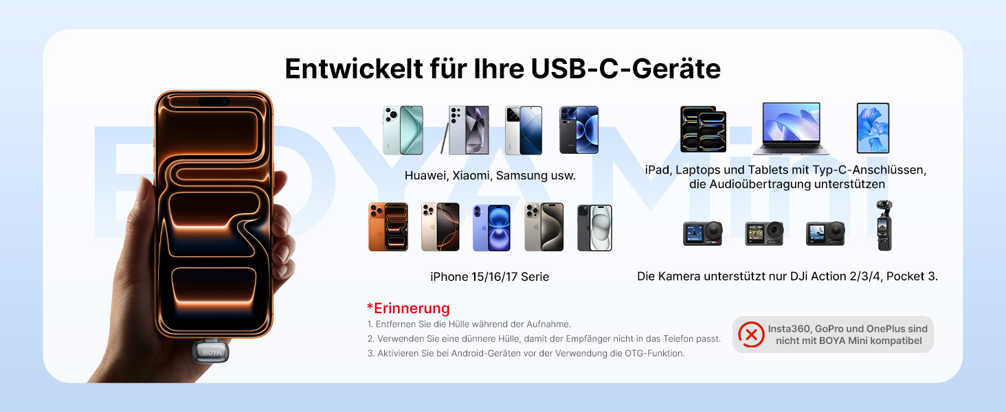 BOYA MINI 2 - Бездротовий мікрофон-лавал'єр для iPhone, Android, Vlogging, YouTube, Streaming. Чорний (2TX+1RX, Type-C)