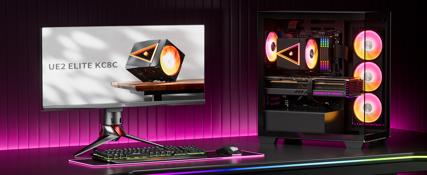 upHere UE2 Elite KC8C: Потужний кулер CPU з ARGB підсвічуванням (120мм, 8 heatpipes, 280W) для AM5/AM4/AM3, Intel 1851/1700/115x/1200