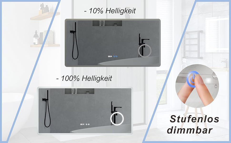 Дзеркало для ванної кімнати AQUABATOS 50x70 см LED з підсвічуванням, сенсорне керування, холодний білий світ, IP44, CE, енергозберігаюче, регульована яскравість (серія Boras)