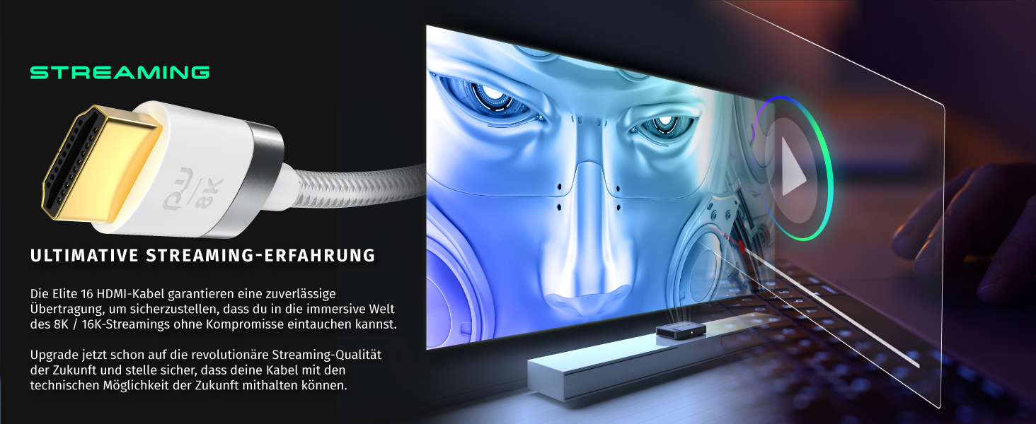 HDMI кабель 2.1 CSL 10м - 16K@30Hz, 8K@60Hz, 4K@120Hz - Ultra High Speed Ethernet 48Gbps - HDR 10+ eARC 3D VRR - для ігор, TV, PS5, Xbox