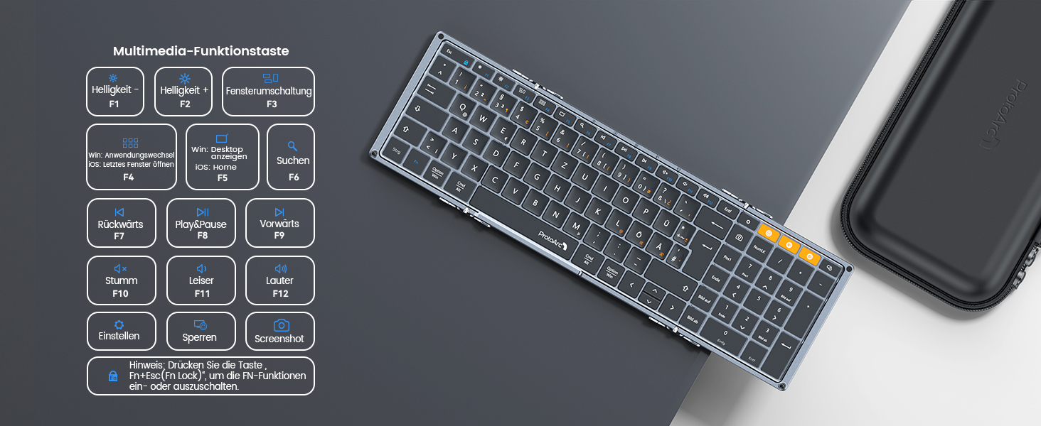 Бездротова клавіатура та миша ProtoArc XKM01, Bluetooth, QWERTZ, для iPad, Tablet, iPhone, Laptop, сірий колір