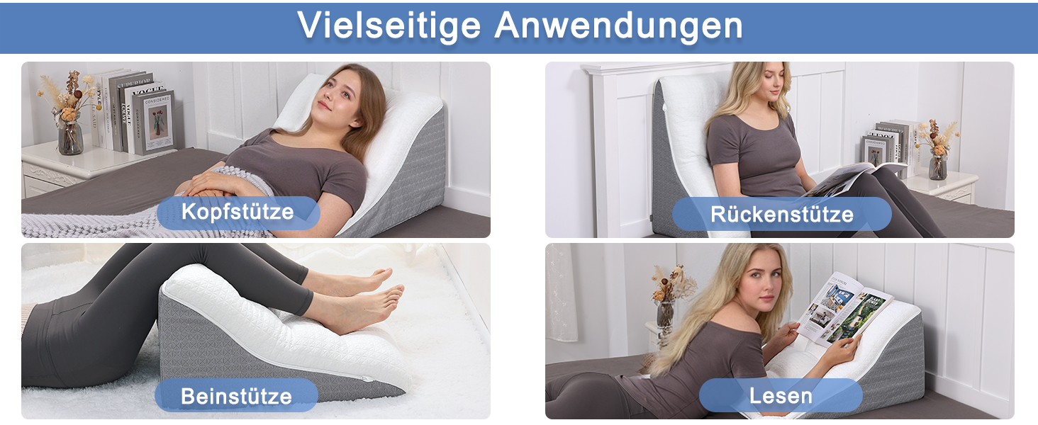 ТANYOO Подушка для читання в ліжко та на диван: ергономічна подушка-валик з піною з пам'яті ефекту, двошарова конструкція, підтримка спини, для рефлюксу, апное сну, комфортна спинка (55x55x25)