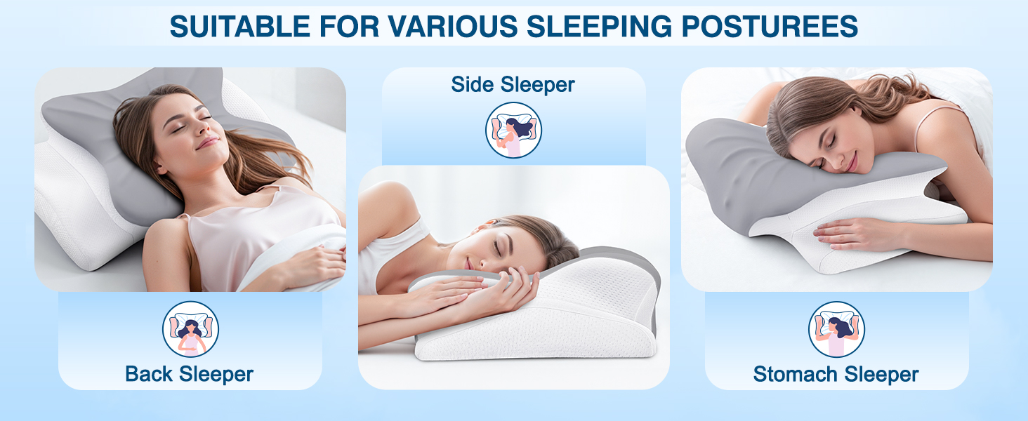 Подушка для шиї Subtail - подушка з піною з пам'яті, ергономічна подушка для сну на боці, спині та животі, сірого кольору
