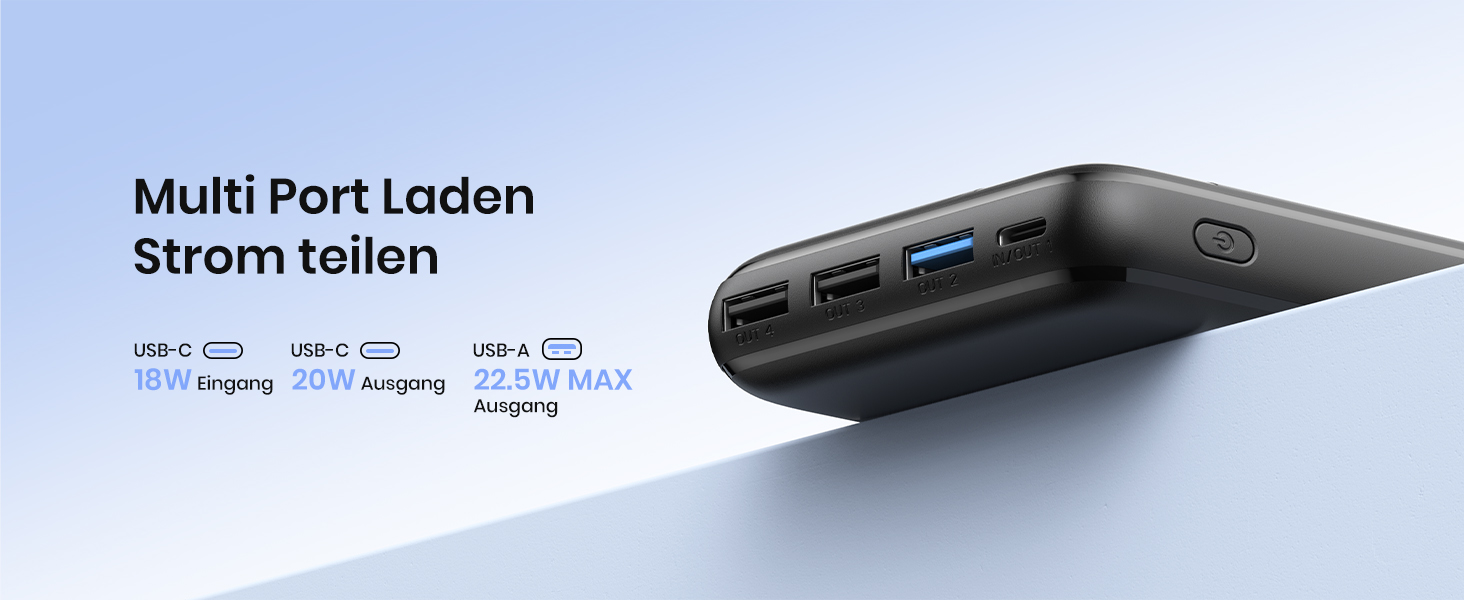 Power Bank A ADDTOP 27000mAh з швидкою зарядкою 22.5W, 4 виходи USB, PD 3.0, QC 4.0, чорний