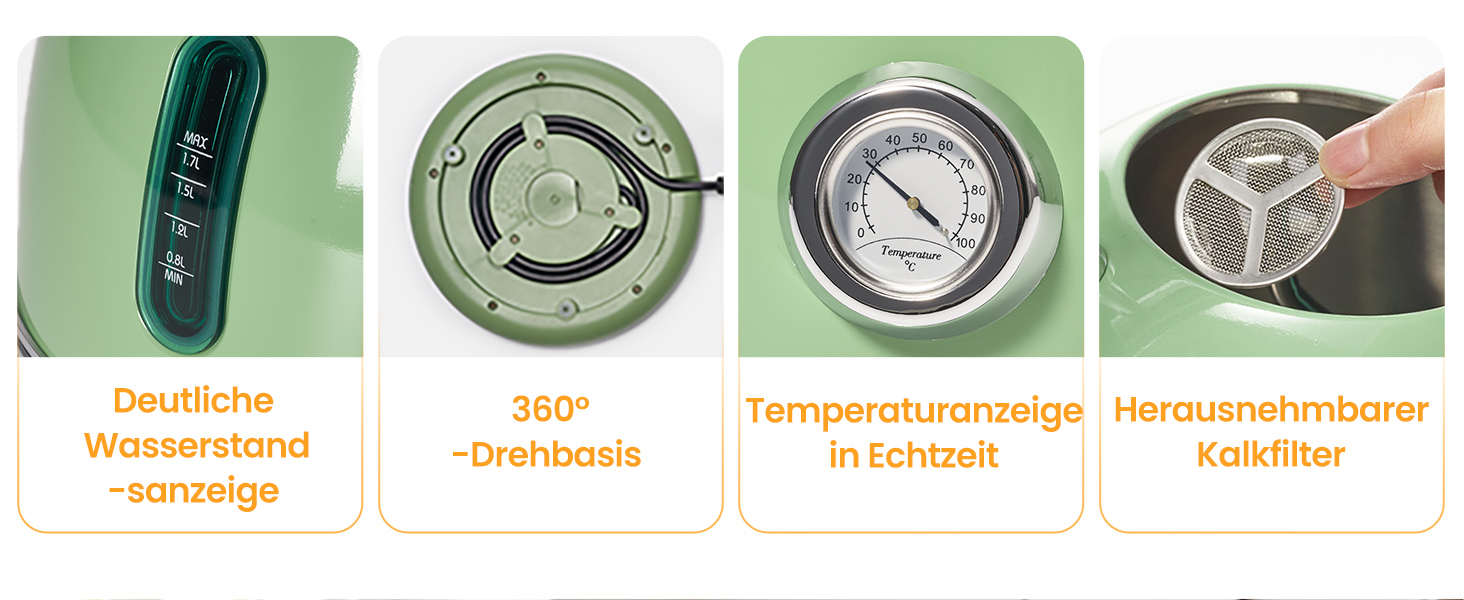 Ретро чайник з нержавіючої сталі, електрочайник та тостер-сет, 2200 Вт, 1,8 л, для чаю, кави, дитячого харчування, без BPA. Зелений вінтажний дизайн