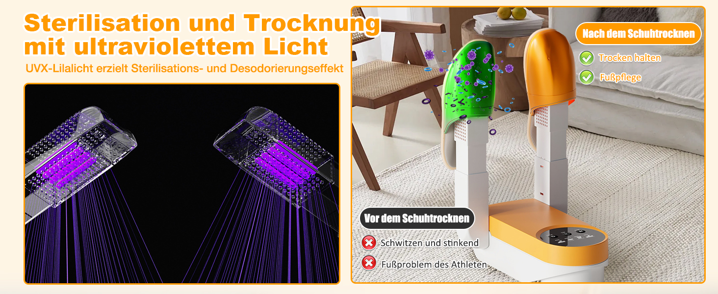 Електричний сушильник для взуття та рукавичок: телескопічний, з таймером, для взуття, черевиків, гірськолижних черевиків (помаранчевий)