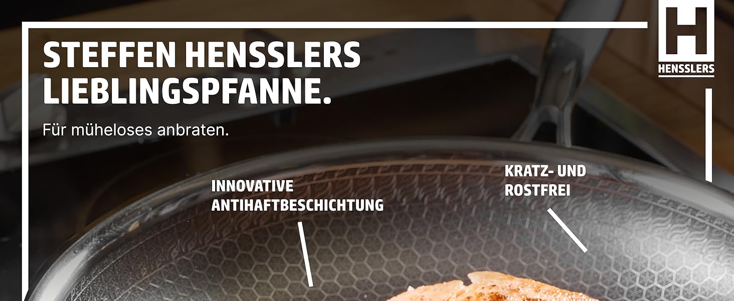 Сковорода HENSSELERS® 28 см - універсальна для всіх типів плит, антипригарне покриття, індукція, стійка до порізів та подряпин