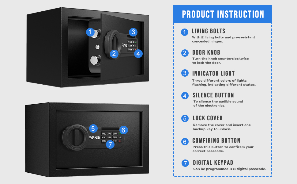Електронний сейф RPNB Luxus Tresor з кодовим замком, 51 л – для дому, офісу, готелю, зберігання грошей та коштовностей