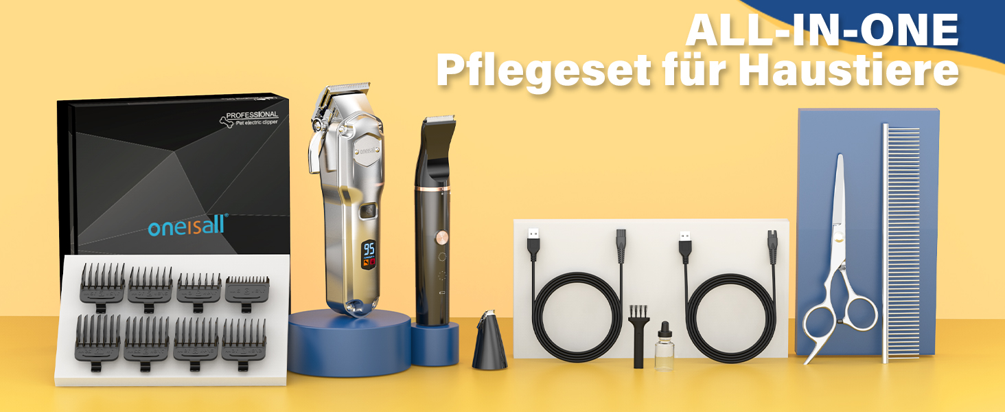 Професійна машинка для стрижки собак Oneisall 3-в-1: для густого хутра, тиха, для собак та котів, срібно-чорна