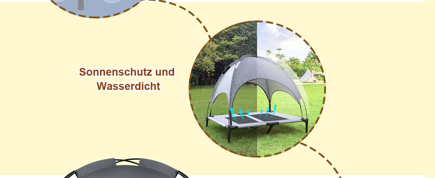 Ліжко для собак з балдахіном, лежанка для тварин Outdoor 2 в 1, софа для собак, піднята лежанка для котів та собак великих та маленьких порід, 122x92x102 см