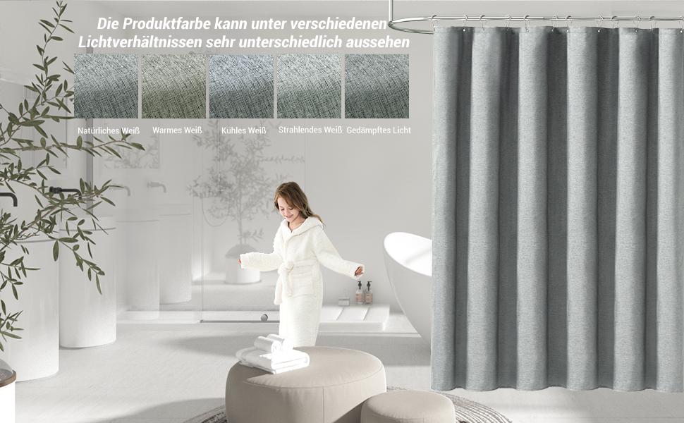 Штора для душу BTTN з льону 180x200 см, сіра, антигрибкова, з гачками, поліестер