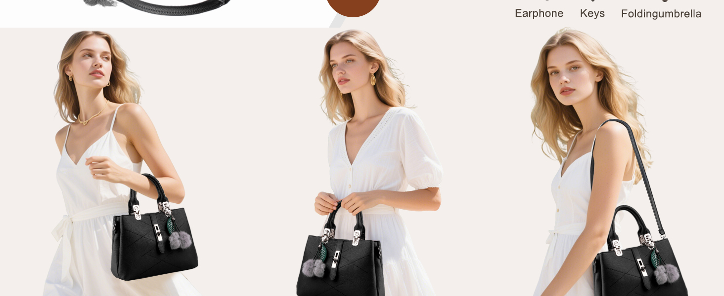 Сумка жіноча шкіряна NICOLE & DORIS 2025 чорна/сіра з помпоном та знімним ремінцем