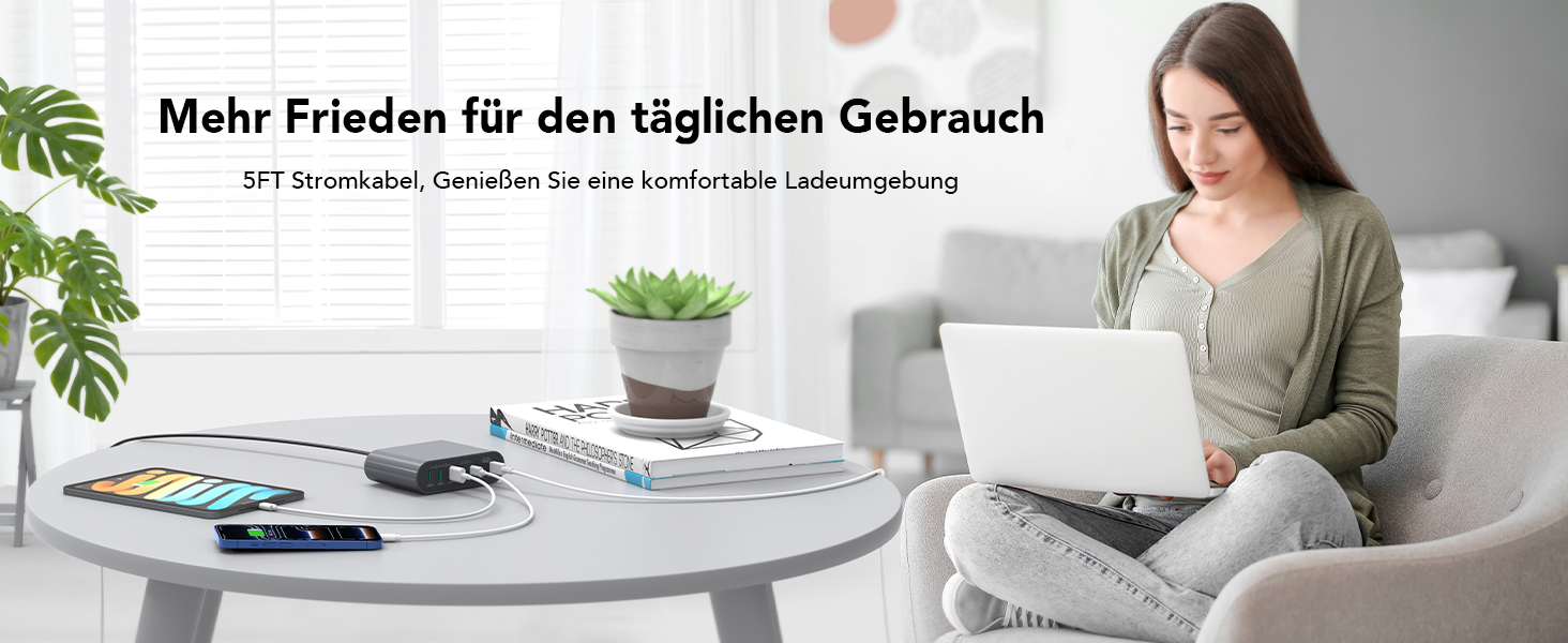 Зарядний пристрій USB-C 185W, мережевий адаптер 7 портів PD3.0 + QC3.0 для MacBook Pro/Air, iPhone 17/16/15 Pro Max, Samsung Galaxy S23/Note20 (Сірий)