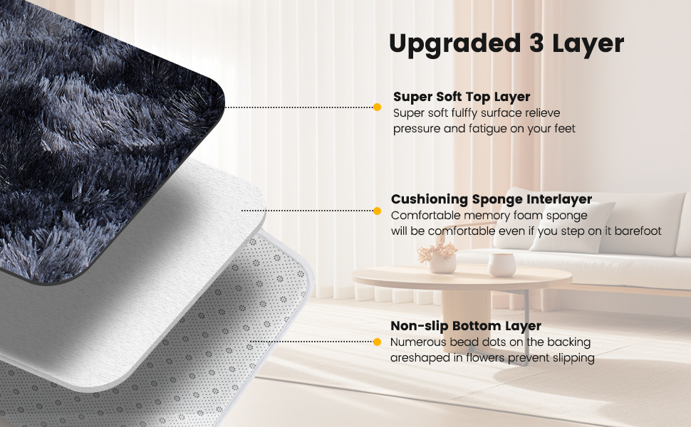 Пухнастий килим для вітальні Hochflor, 160x230 см, антиковзаюча підкладка, для дитячої/вітальні