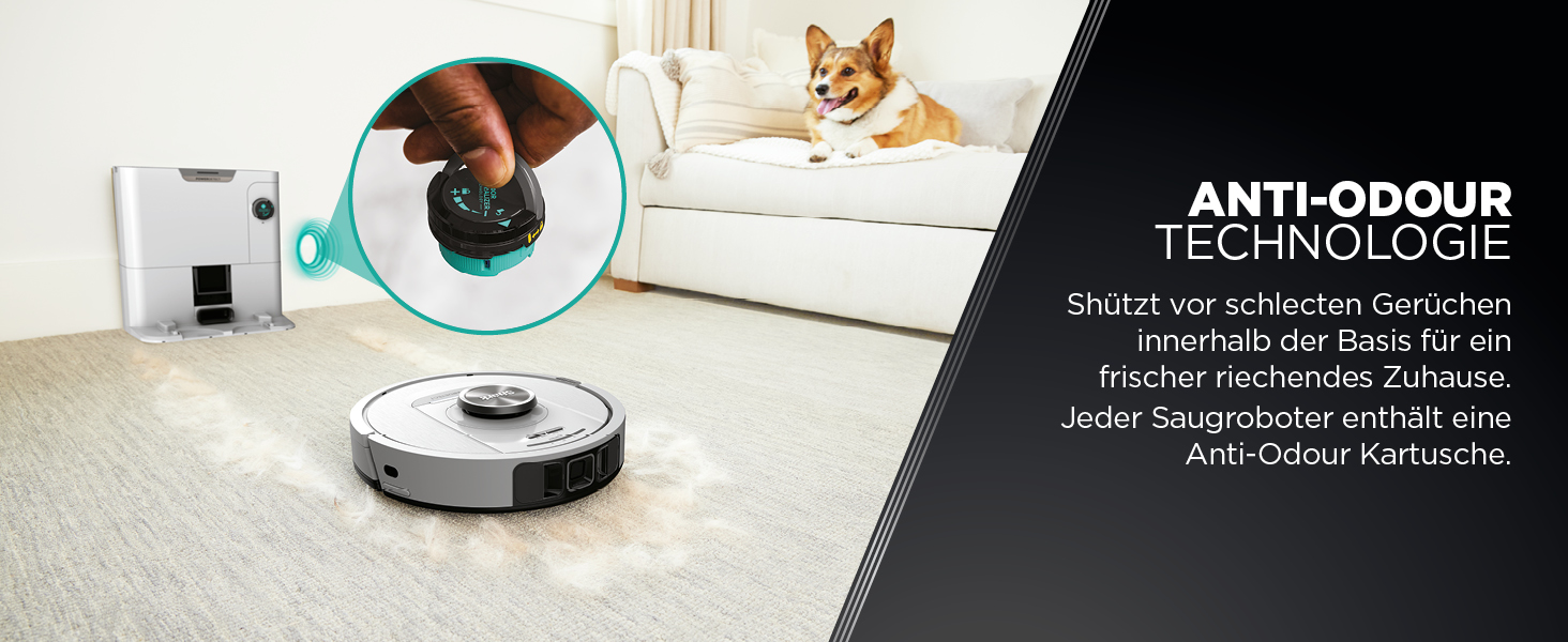 Робот-пилосос Shark PowerDetect з базою самоочищення, самостійно спустошується до 60 днів, для шерсті тварин, килимів та твердих підлог, з 3D- та LiDAR-навігацією, 14,5 см заввишки, білий