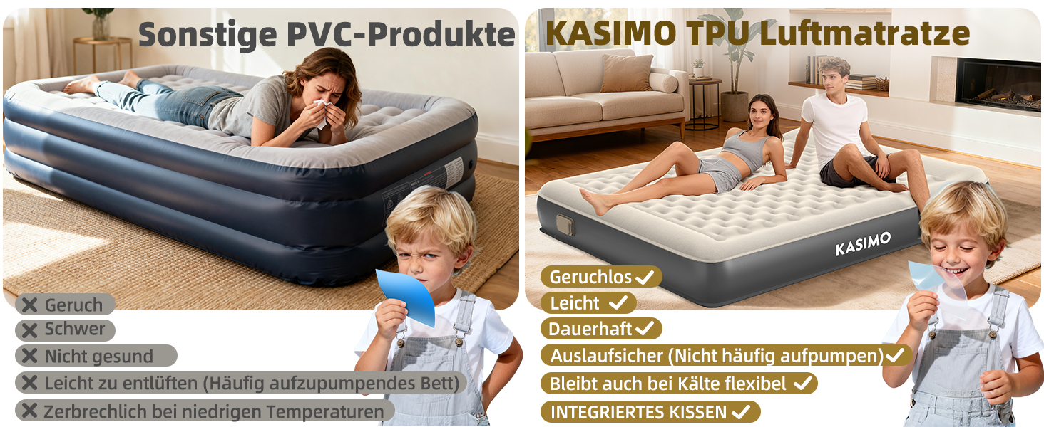 Матрац надувний KASIMO TPU самонадувний 1-місний з електричним насосом та подушкою, 190x90x22 см для дому та кемпінгу