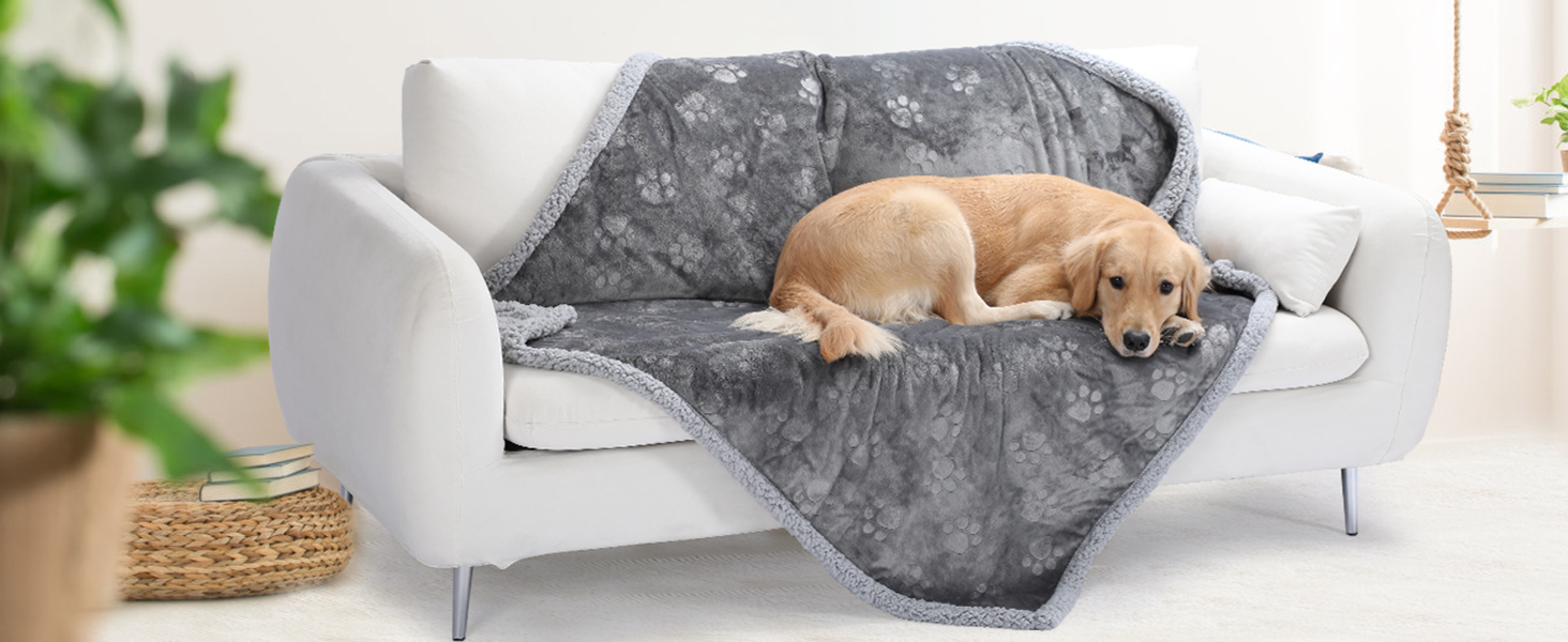 Водонепроникний коврик для собак PETTOM, 145 x 127 см, фліс Sherpa, захист дивану, миється, двосторонній, сірий колір