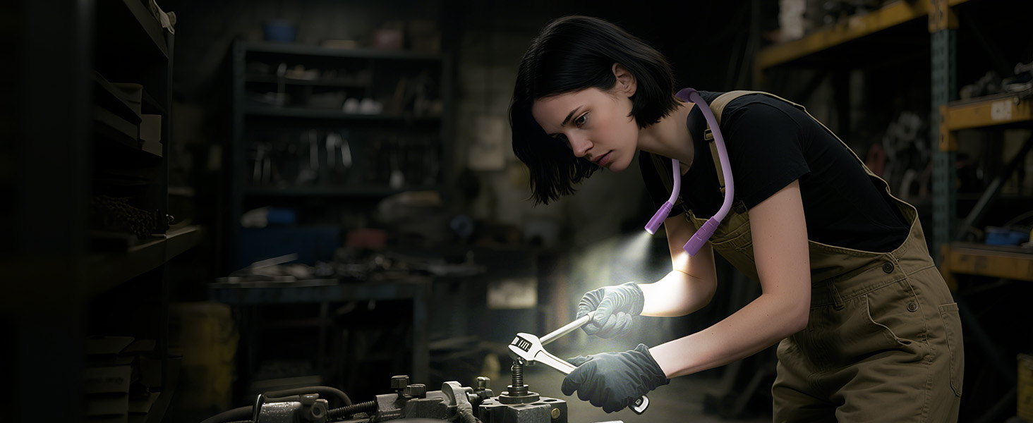 Ліхтар на шию LUXJET LED для читання, в'язання, ремонту: акумуляторний, 3 кольори, регульована яскравість (світло-ліловий)