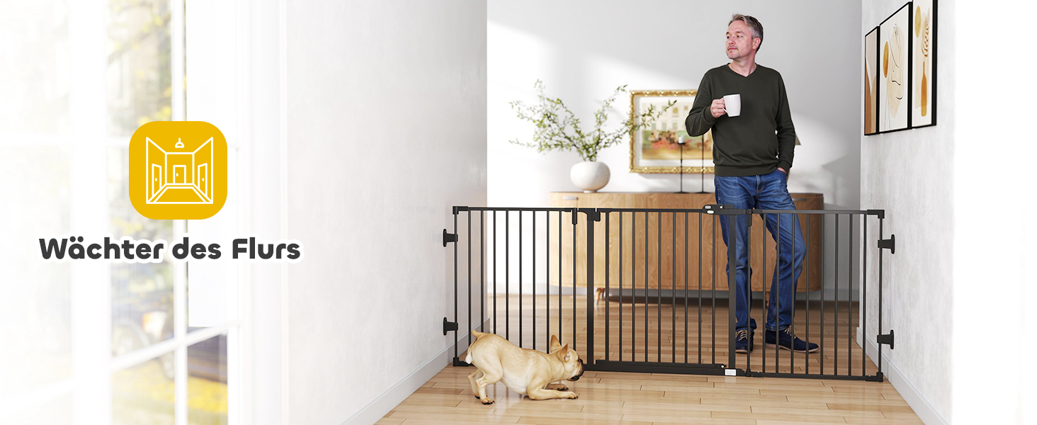 Захисне ґратка для собак PawHut - відбійник для дому, 3 панелі, чорний (202.5 x 76 см)