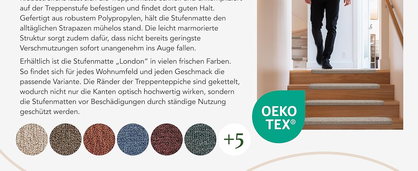 Сходинкові килимки Casa Pura London, 15 шт., 11 кольорів, антрацит, надійна фіксація, стабільна кутова рейка
