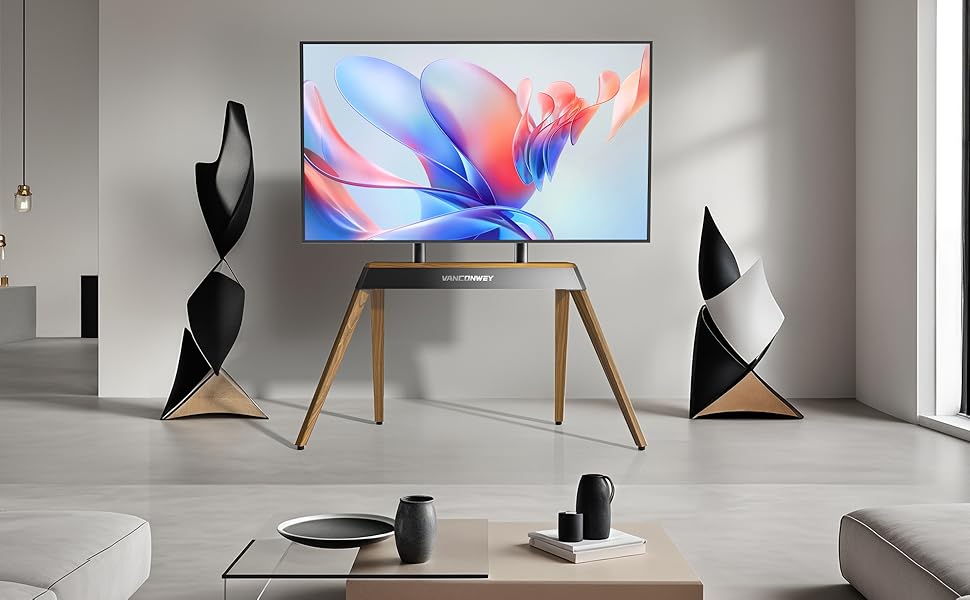 Підставка для телевізора Vanconwey Boden TV Ständer для LED/LCD екранів 40-86 дюймів, дерев'яно-металева, до 110lbs, VESA 600x400mm, горіх (VC-Z1818)