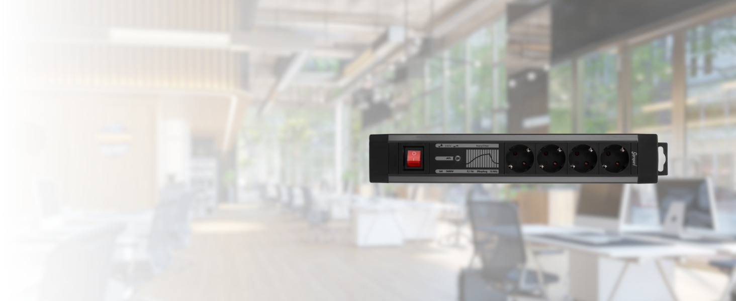 Многофункціональна мережева розетка REV SupraGuard 4-fach з вимикачем, 2.5м кабелю, захистом від перенапруги та фільтром, антрацит-чорний