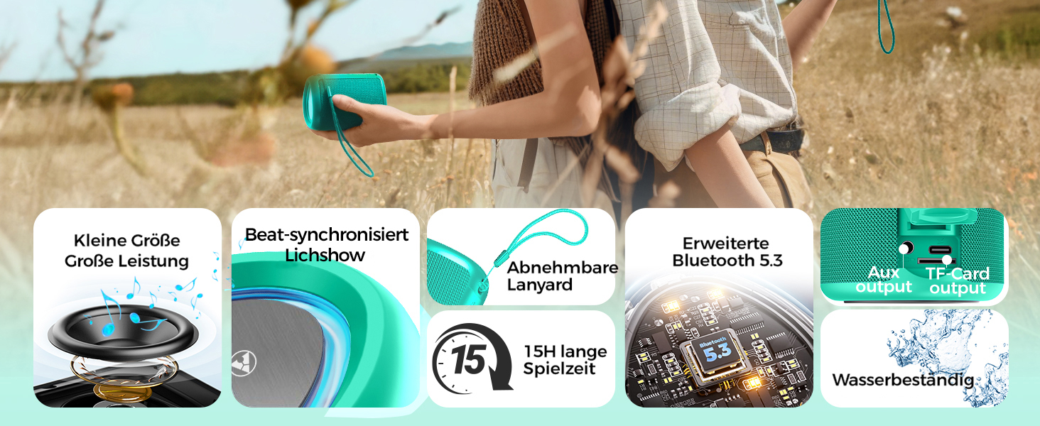 Портативна Bluetooth колонка AY з підсвічуванням, IPX5, 24 годин роботи, AUX/TF, стерео-паринг, для дому та відпочинку (світло-зелена)